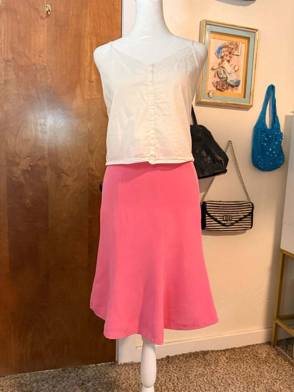Jones New York 100% Silk Pink Midi Skirt Y2K 90s Vintage XS